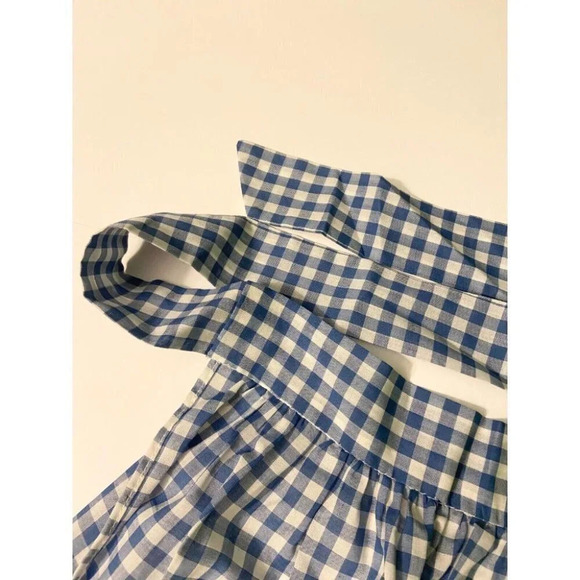 Vintage Blue and White Checkered Half Apron One Pocket 19  Inch Long Tie Back - Picture 10 of 11